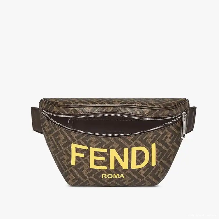 Cheap HOT Fendi In Belt Logo Fabric Brown Bag ROMA FF Motif 0620